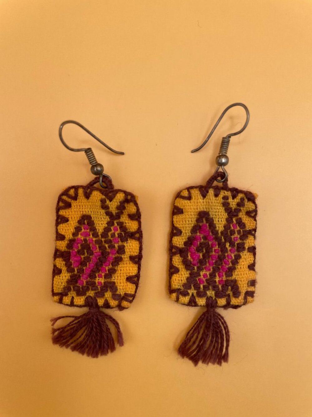 Multicolor Bohemian Handcrafted Beaded Rectangle Dangle Hook Earrings No Stone